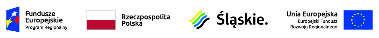 Logotypy: Fundusze Europejskie, RP, Śląskie oraz UE.